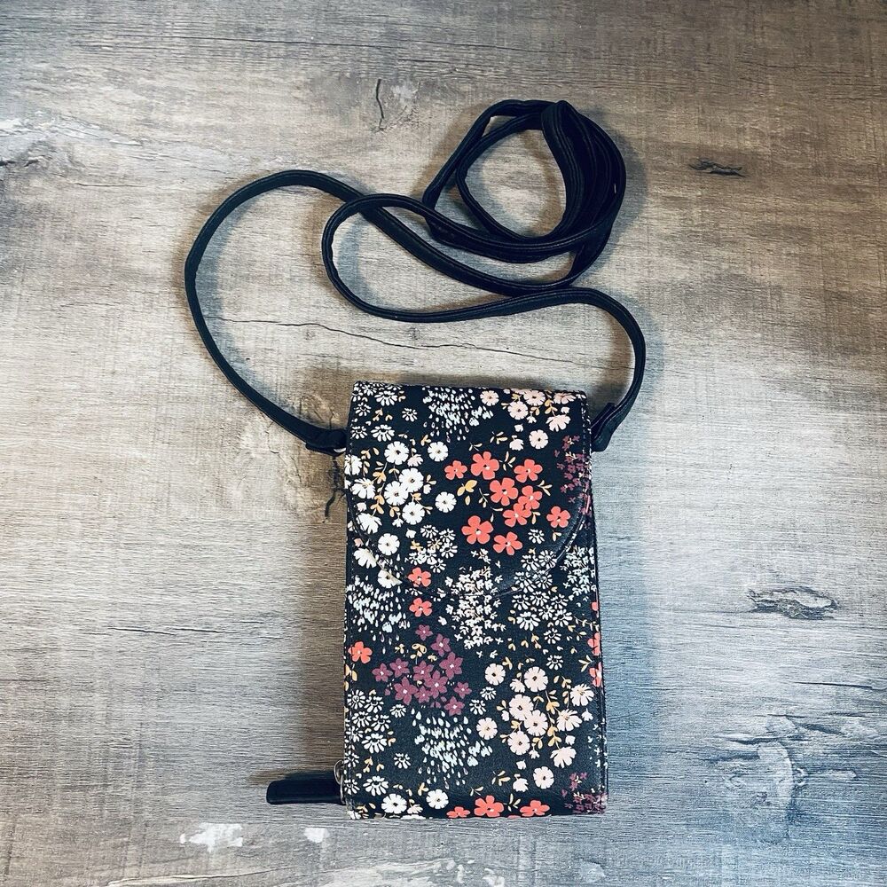 Women’s Brown Floral Poppy Crossbody Bag 24” Strap Acordian